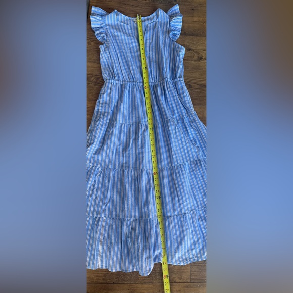 J Crew Blue Striped Tiered Midi Dress Flutter Sleeve Size 10 Cottagecore - Picture 6 of 8